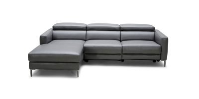 “The European Retro” Modern Dark Grey Leather Sectional Sofa w/ Electric Recliner – LOW INVENTORY!