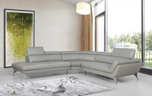 “The Laurence” Modern White or Grey Full Genuine Italian Leather Sectional Sofa – LOW INVENTORY!