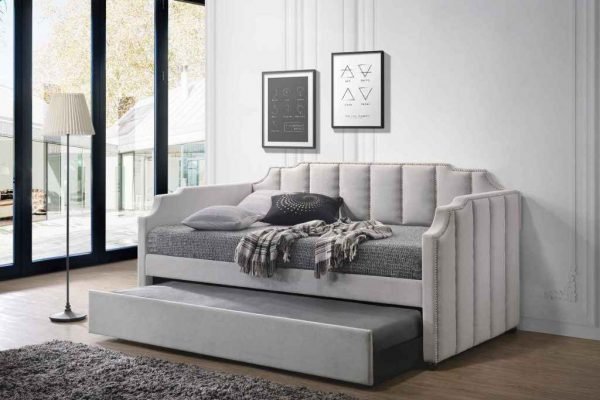 “The Ronen” Modern Grey Fabric Padded Twin Daybed and Trundle – SOLD OUT, NO ETA