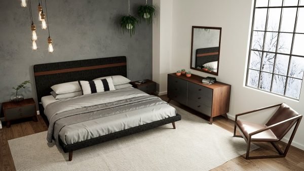 “The Tribecca” Modern Grey Fabric & Walnut Bedroom Collection – COMING END OF FEBRUARY!